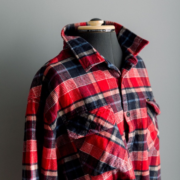 Vintage Lee 100% Cotton Flannel - Red & Blue Plaid - Men's XXL - Picture 3 of 9